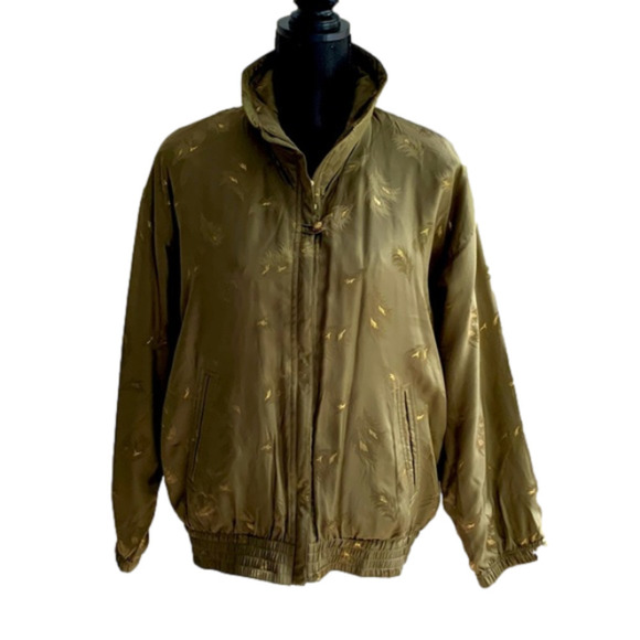 Mureli Jackets & Blazers - NWT Mureli Pure Silk Metallic Gold Feather Print Retro Bomber Jacket